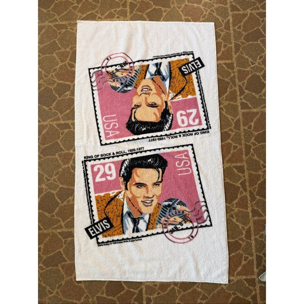 Vintage Elvis Postage Stamp Towel 1980s